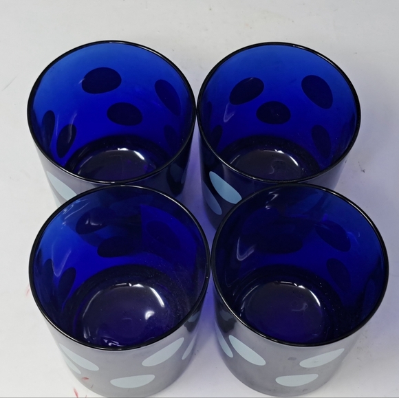 Vintage Reims Cobalt Blue Polk A Dot Low Ball Glasses - Picture 2 of 3